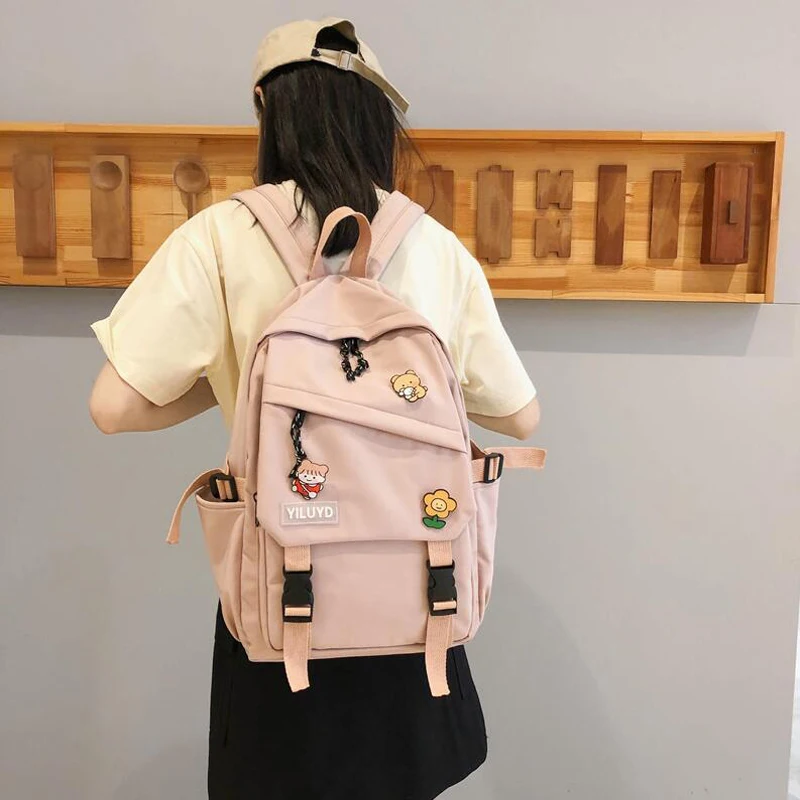 

Solid Color Women Backpack Waterproof Nylon Backpacks Female Travel Bag Schoolbag For Teenage Girls Insert Buckle Mochilas