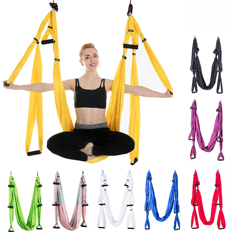 Антигравитационный гамак для йоги с 6 ручками тканевый Летающий Комплект гамака