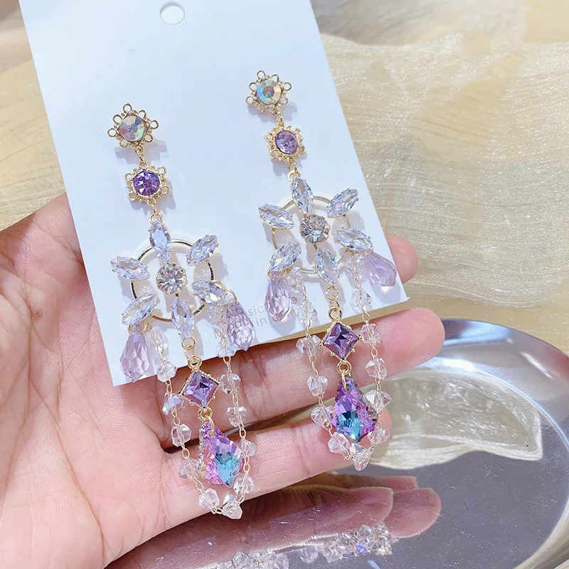 

New Korean Shiny Heart Crystal Drop Earrings For Women Fashion Shell Rhinestone Boucle D'oreille Party Jeweley Gift