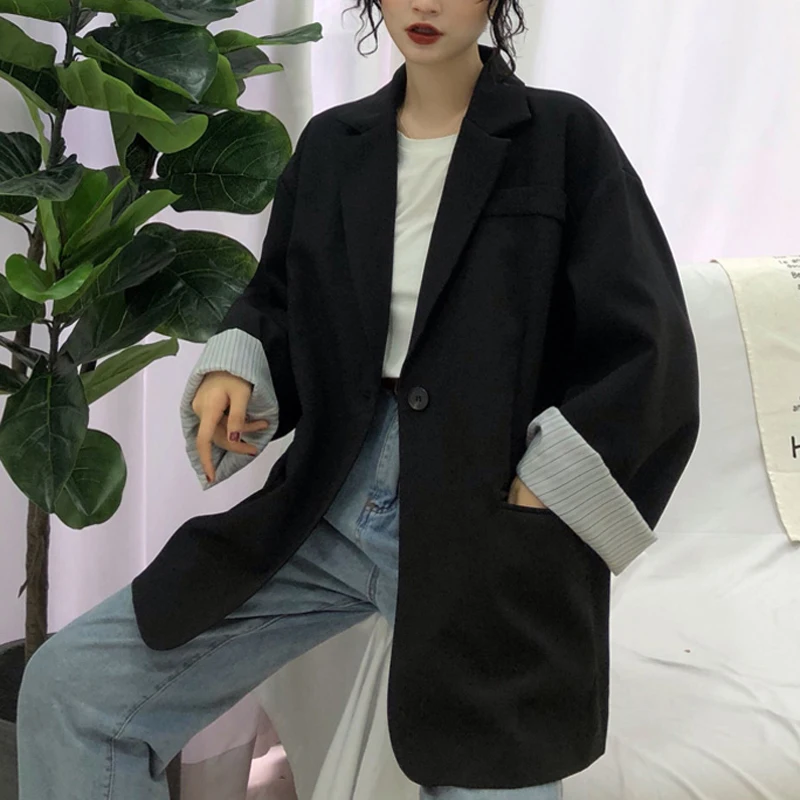 

Long-sleeved Small Suit Jacket 2021 Autumn and Winter Fashion Jacket Blazer Oversized Clothing Loose Large Size Ladies Clothes