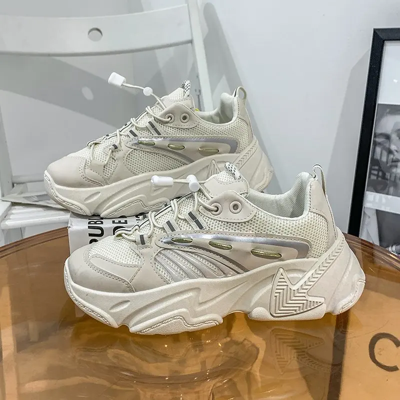 

Women's Spring,Summer Platform Sneakers, Off White,Gray,Black Rubber Sole Shoes.Running Tennis Shoes for Hiking, Ladies Shoes