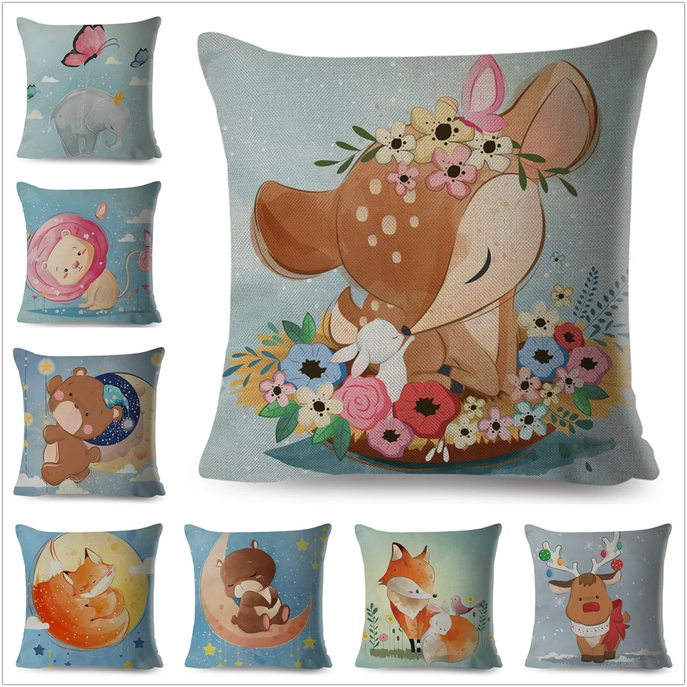 

Nordic Cushion Cover Decor Cute Cartoon Giraffe Fox Reindeer Animal Pillowcase Polyester Pillow Case for Sofa Home Kids Room