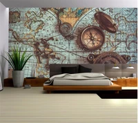 wellyu customized large 3d wallpaper retro world map pocket watch wallpaper family living room bedroom background wallpaper
