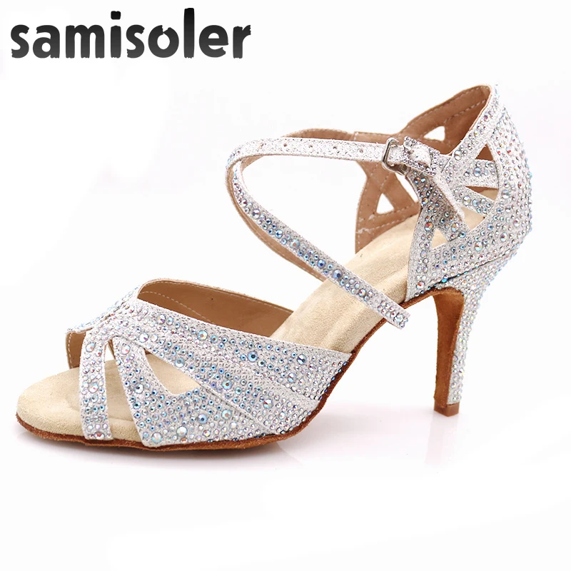 Samisolerlatin Танцы женская обувь zapatos de baile latino mujer Красивая черного цвета из сатина Для