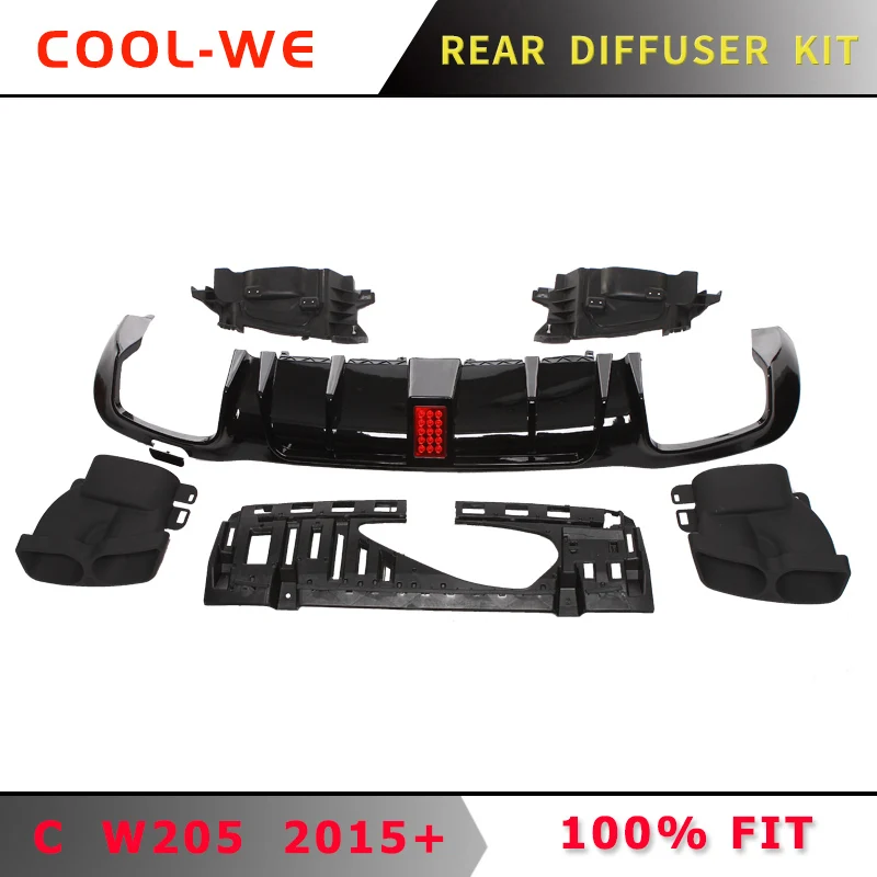 Like Carbon Fiber Для Mercedes Benz W205 C Класс задний бампер диффузор с выхлопом C200 C250 C300 C350 C400 C43 - Цвет: Like Carbon Fiber