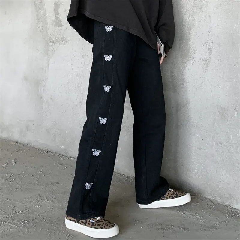 

ZCWXM Streetwear Women Y2K Black Denim Trousers Harajuku Wide Leg Jeans Pants Korean Fashion Trousers Denim Pants for Girls