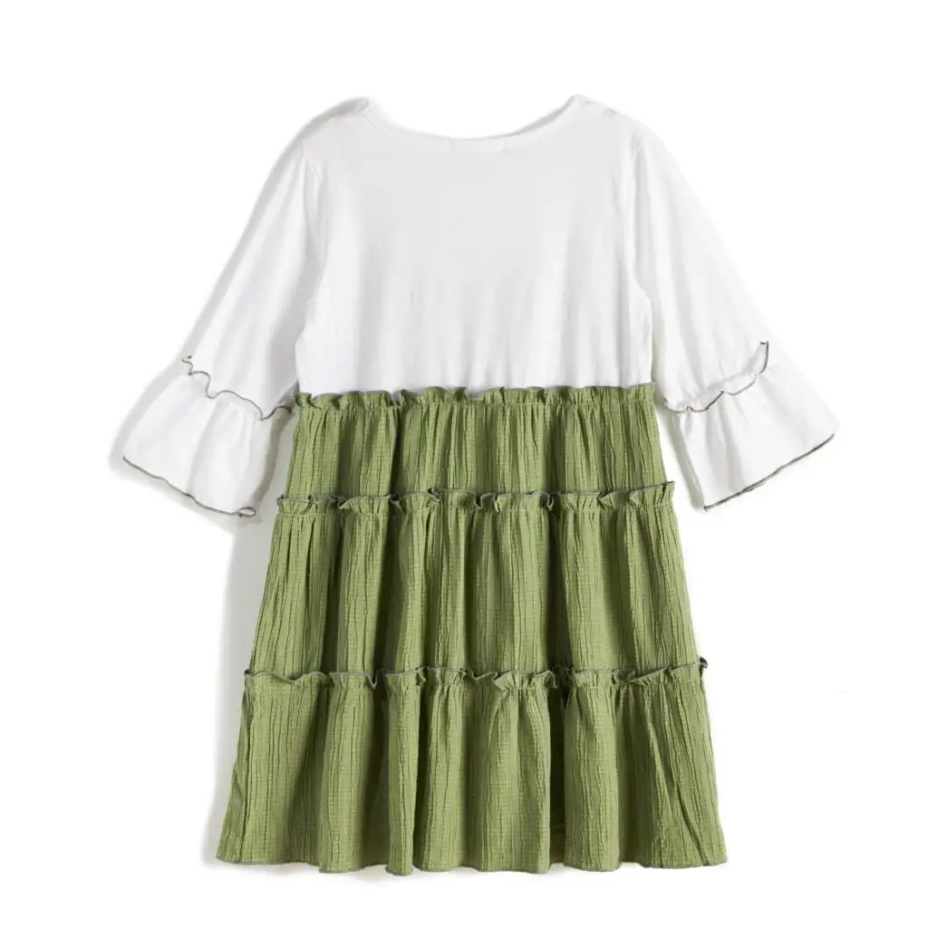CupofSweet Contrast Dolly Elegant Kiddie Dress Girls Clothing Cropped Sleeve Summer Korean Fashion Casual Dresses | Детская одежда и