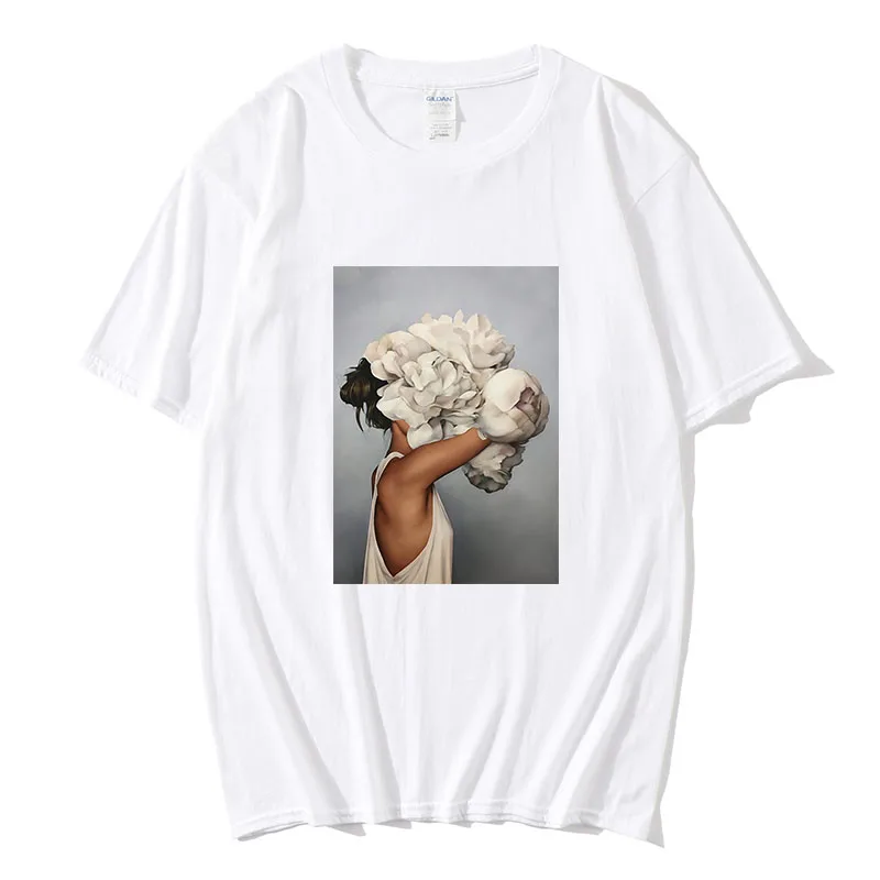 Новинка 2020 хлопковая Футболка в стиле Харадзюку с принтом виде цветов и перьев