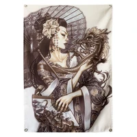 geisha japanese ukiyo e tattoo banners tapestry vintage poster sticker bar cafe home decor hanging flag 4 gromments in corners
