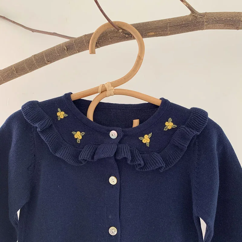 

New 2021 Spring Autumn Baby Girls Embroider Cardigan Coat Clothing Baby Girls Long Sleeve Knit Coat Children Kids Girls Coats