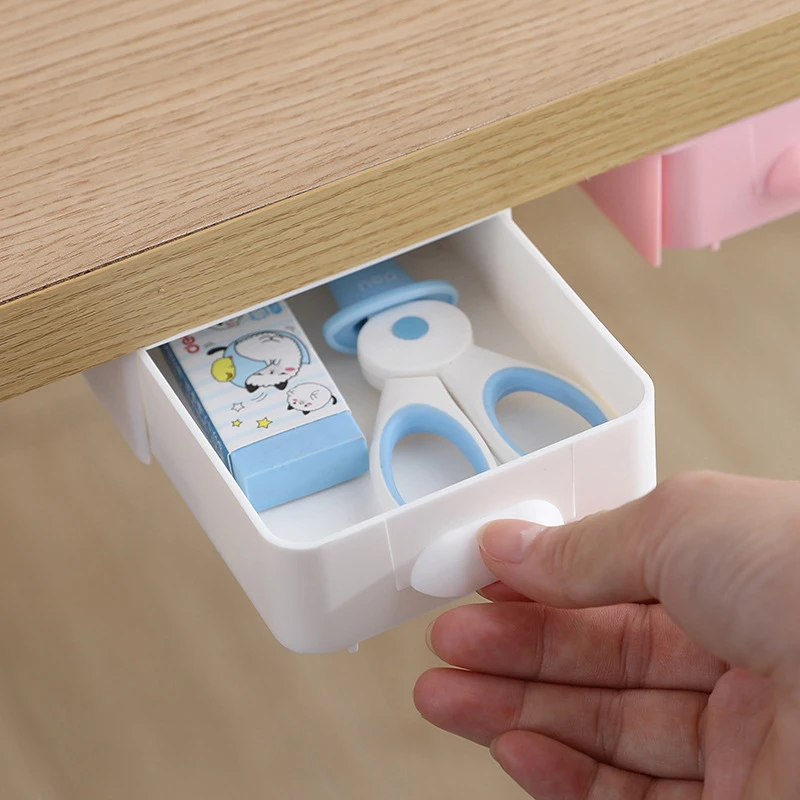 

Hot Self Stick Pencil Tray Desk Table Storage Drawer Organizer Box Desk Stand Self-adhesive Under-drawer Organizer Storage Box