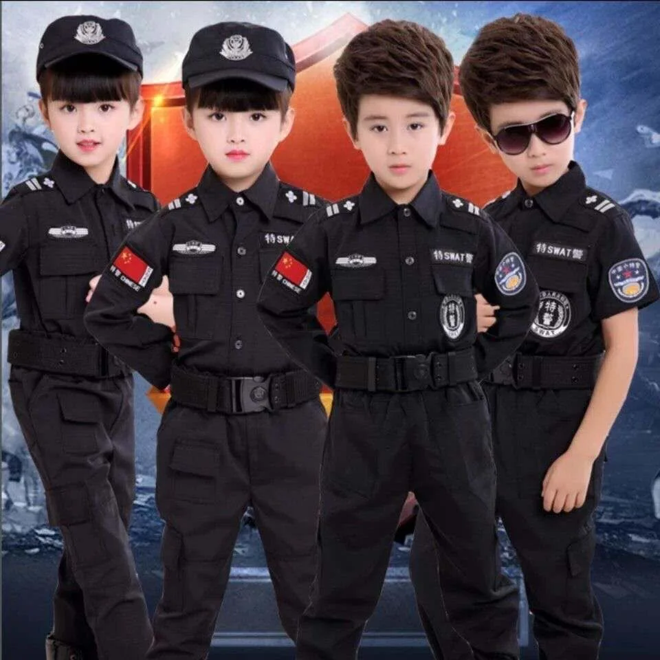 Boys Policemen Costumes Children Cosplay for Kids Army Police Uniform Clothing Set Long Sleeve Fighting Performance Uniforms |