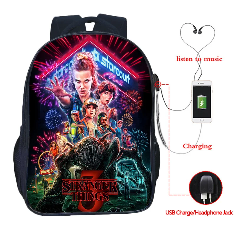

New Stranger Things 3 Multifunction Backpack School Bags for Teenage Girls Boys USB Charging Laptop Rucksack Travel Bags