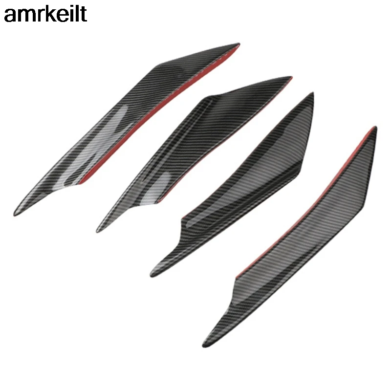 

4Pcs/Set Black Carbon Fiber Universal Fit Front Bumper Lip Diffuser Splitter Fins Body Spoiler Canards Valence Chin Car Tuning