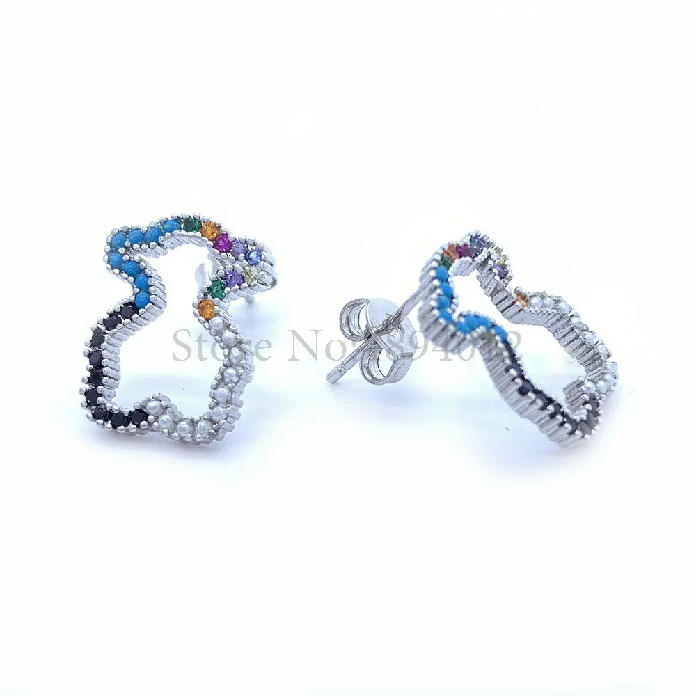 Женские Модные циркониевые классические серьги гвоздики с медведем и жемчугом