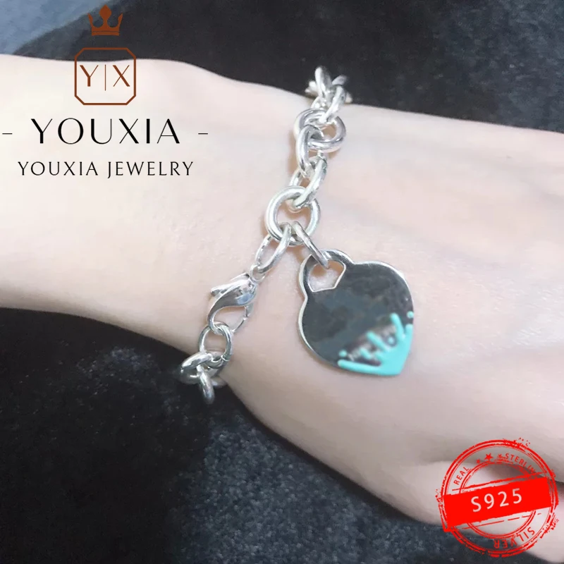 

925 Sterling Silver Custom Heart-shaped Elegant Embellishment Bracelet