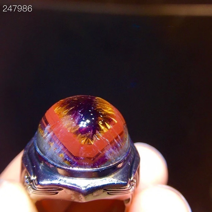 Genuine Natural Auralite 23 Cacoxenite Ring Red Purple Rutilated 