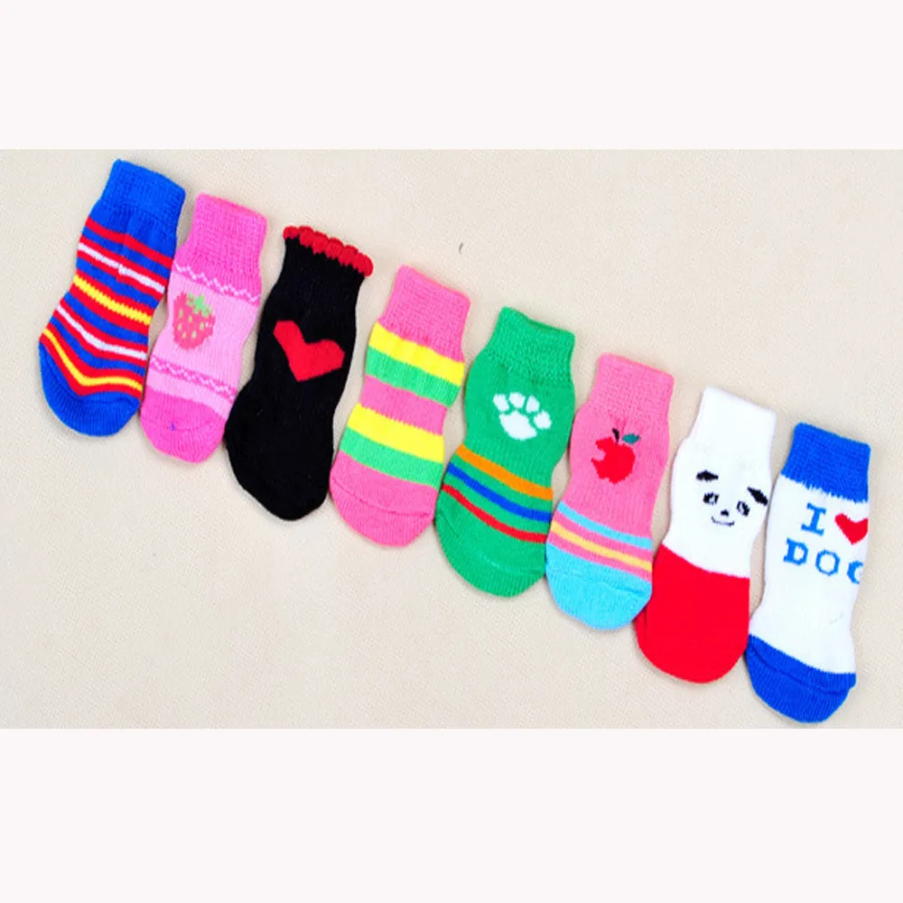 

4Pcs socks for dogs Cute Puppy Dogs Pet Knits Socks Anti Slip Skid Bottom S/M/L Pet clothes skarpetki antypolizgowe c1