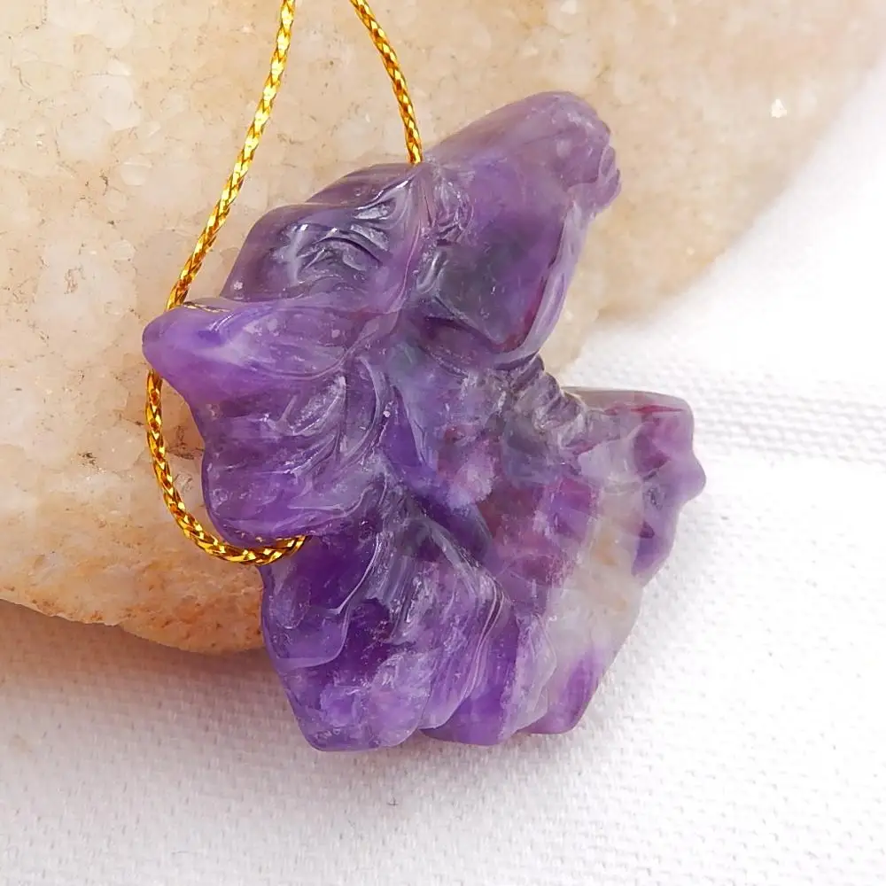 

Natural Carved horse head Amethyst Pendant Bead,Jewelry accessories,Jewelry Gift Gemstone 40x43x8mm21.7g