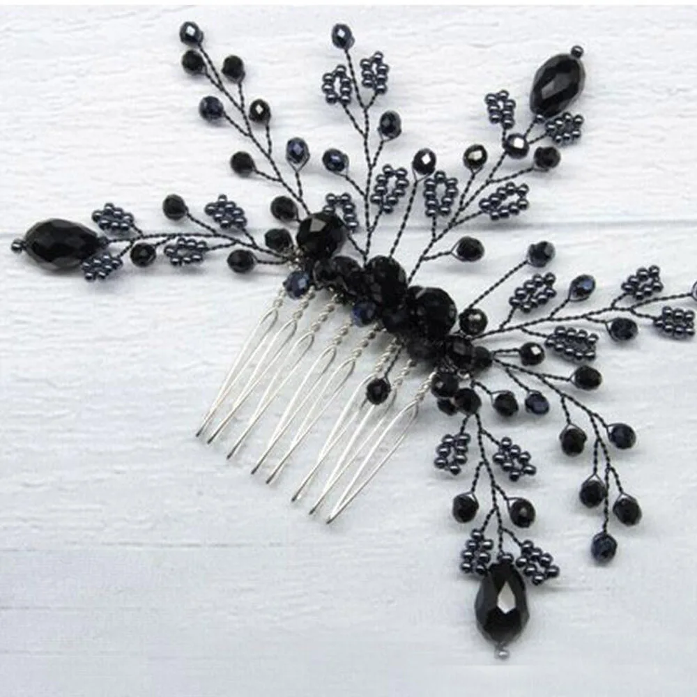 Гребень для волос с черными кристаллами свадебные аксессуары Женская Тиара