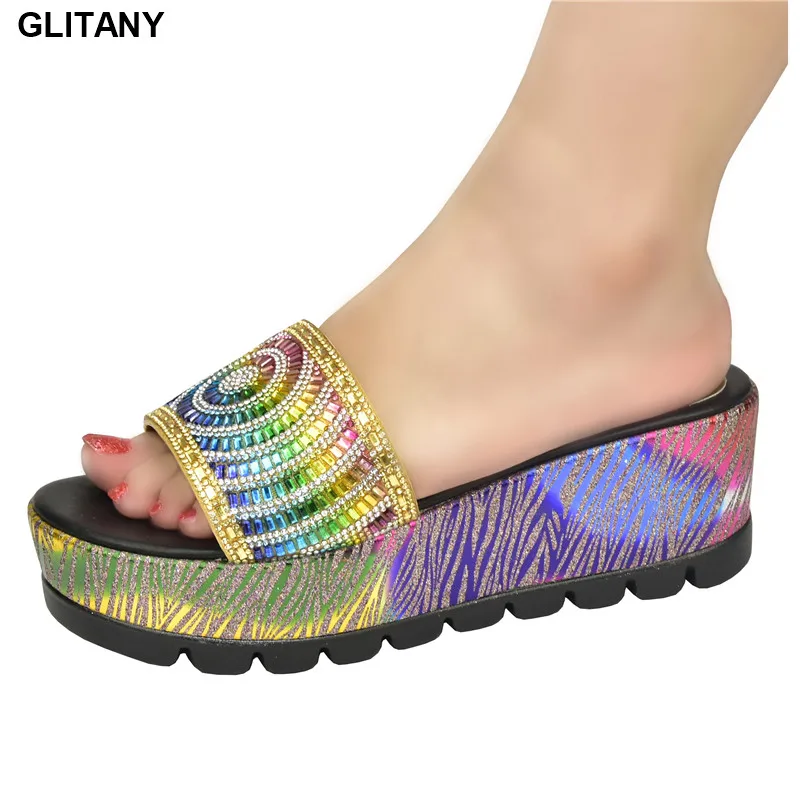 

New Italian style women's shoes wedge party high heels decorated with rhinestone wedding shoes women's shoes