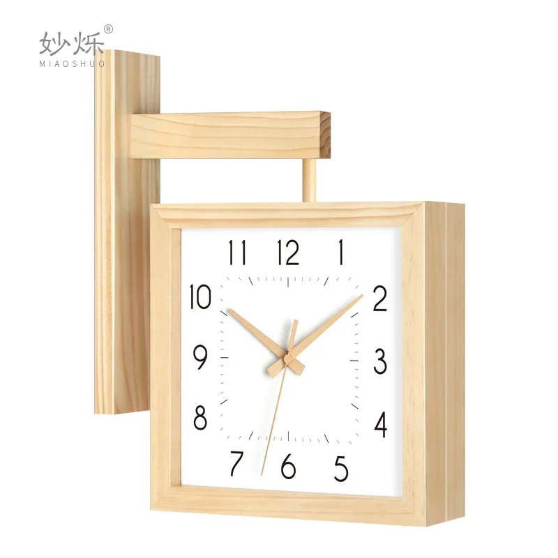 

Big Wood Wall Clock Nordic Modern Design Living Room Square Watch Creative Double Sided Simple Unique Watch Klok Home Decor EE50