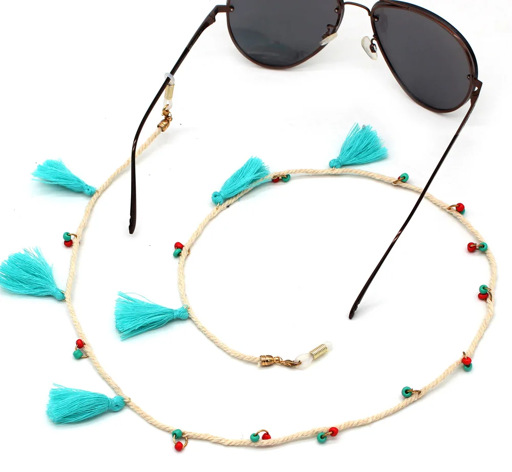 Цепочка для очков женская с кисточками модный шнурок бисером фиксатор