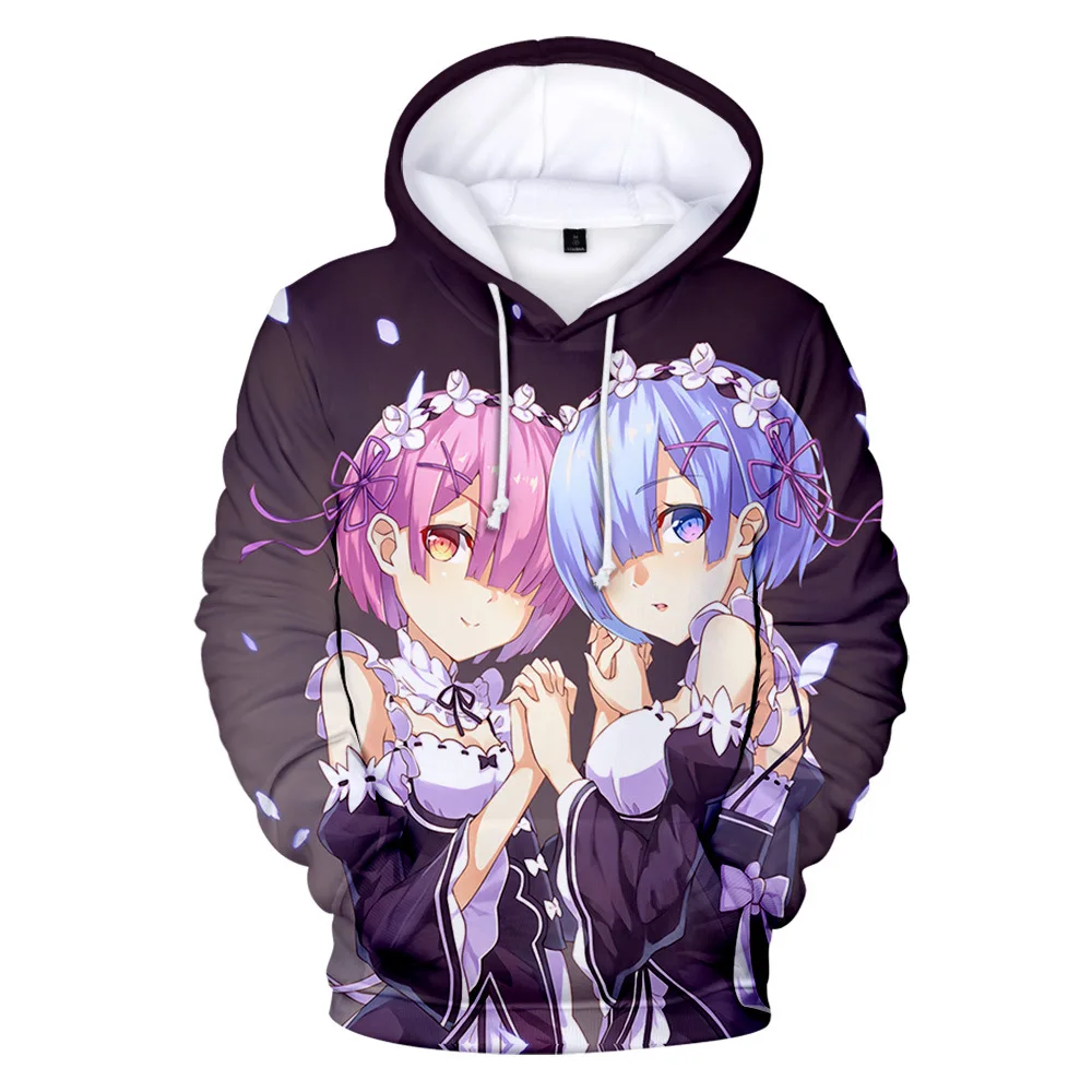 

Худи аниме Re Zero, повседневная куртка с капюшоном, пуловер, пальто, свитшот для мужчин и женщин, одежда Rem и Ram, японские модные толстовки