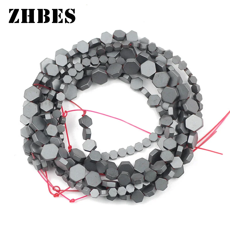 

ZHBES Natural Matte Stone Flat Hexagon Black Hematite 4/6/8MM Spacers Geometry Loose Beads For Jewelry bracelet DIY Accessories