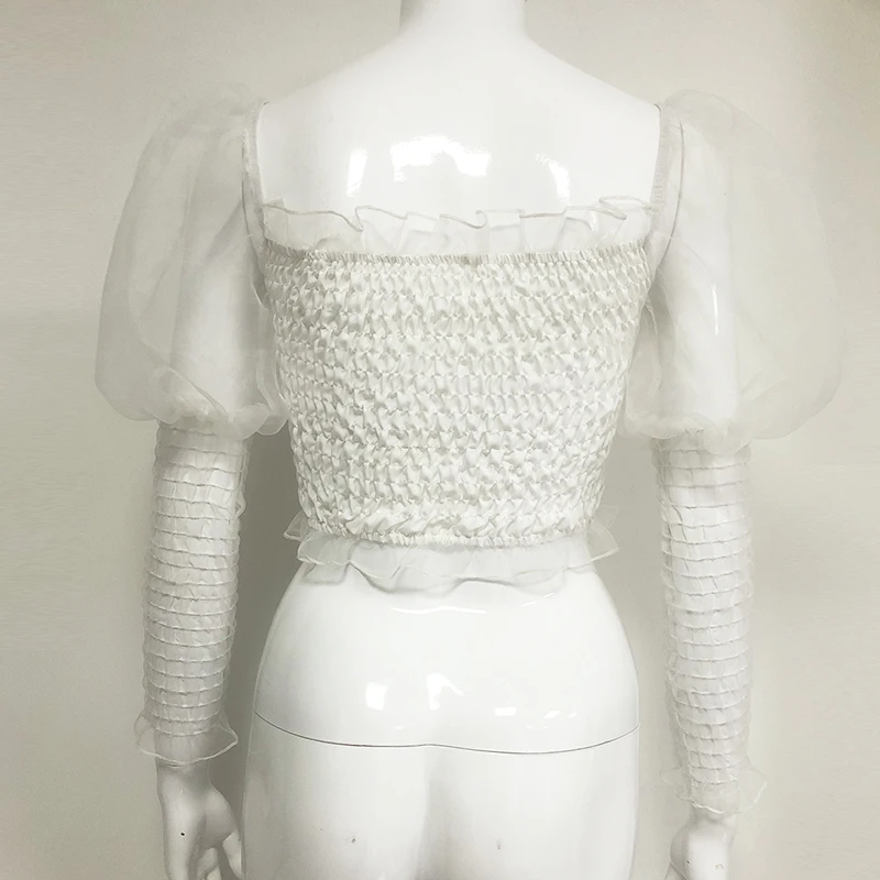 Белая женская блузка 2020 весенние топы с квадратным воротником и оборками