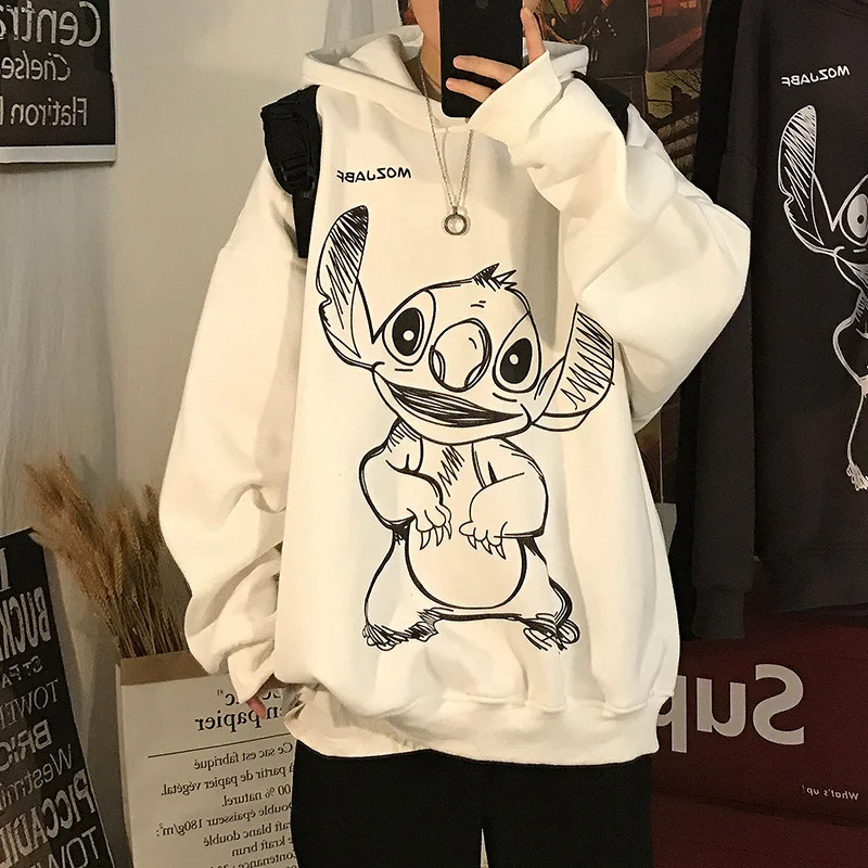 Осенне-зимние толстовки с капюшоном Disney Kawaii Мультфильм Стич аниме эскиз теплые