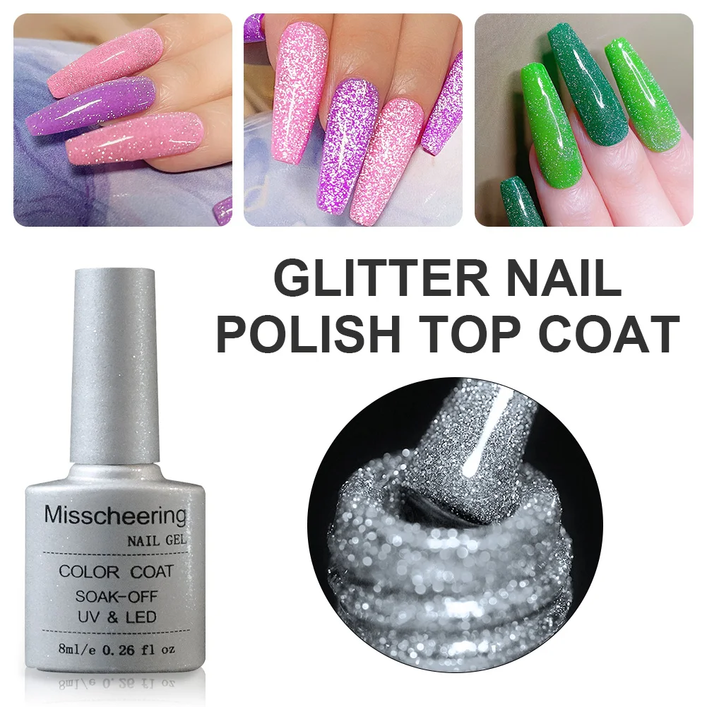 

Reflective Top Coat Gel Nail Polish Glitter Top Coat Shine Finish Long Lasting Nail Art Soak Off UV Gel Varnish Manicure Tools