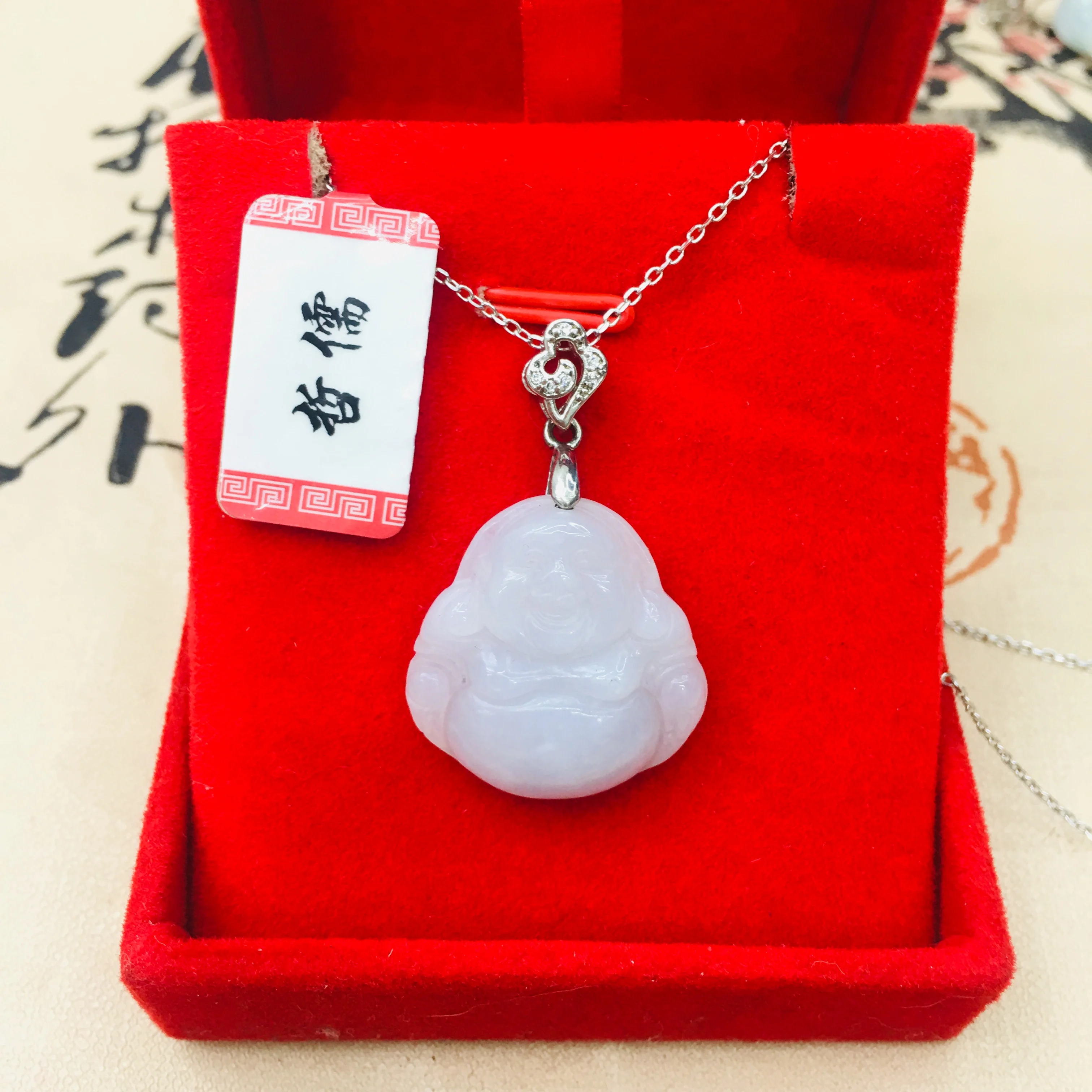 Натуральный бирманский Изумрудный нефрит резьба Будда кулон с стерлингового