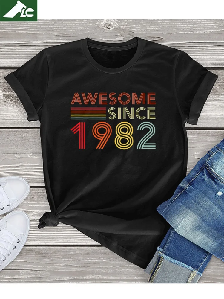 

Awesome Since 1982 40th Birthday Gifts Tee Shirt Unisex Men Top Vintage Graphic 40 Years Old T Shirt Women Clothing EU Size