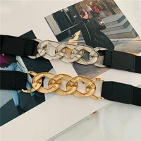 gold chain belt elastic silver metal waist belts for women high quality stretch cummerbunds ladies coat chain belt waistband