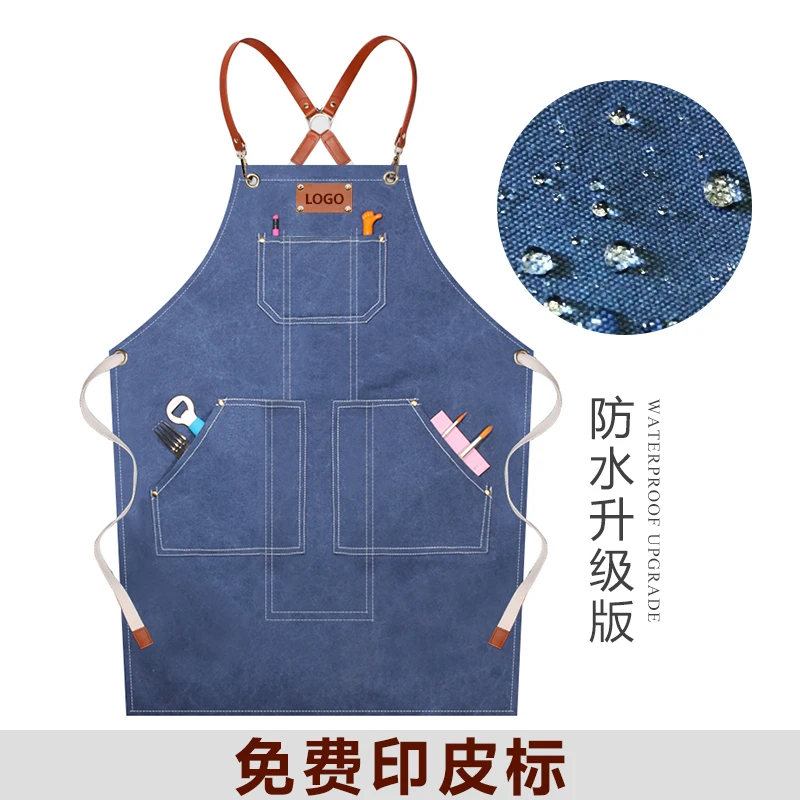 

Cotton canvas apron custom printed logo barber shop restaurant tea shop florist garden barista denim overalls