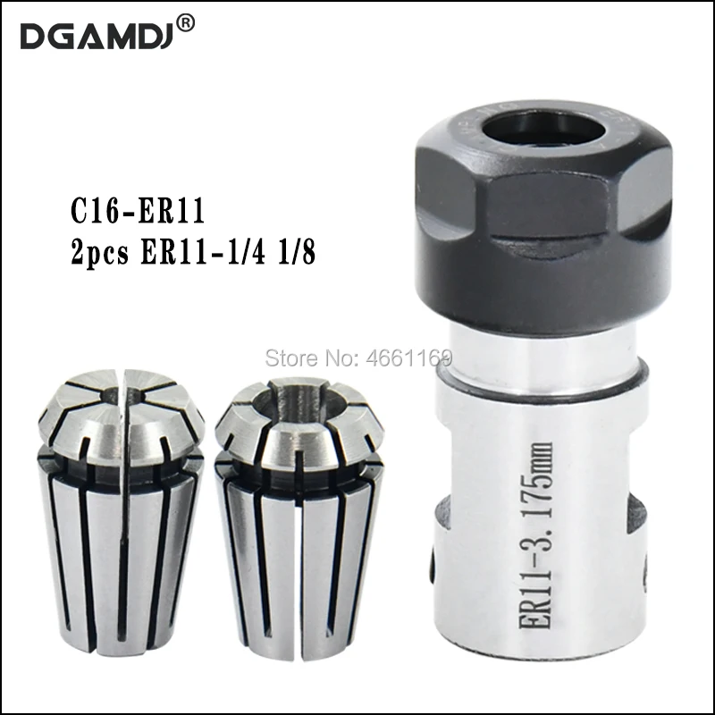 

1set C16 ER11 5mm 6mm 6.35mm 7mm 8mm 10mm Motor Shaft Collet Chuck Extension Rod Spindle Collet Lathe Tools+2pcs collet 1/4 1/8