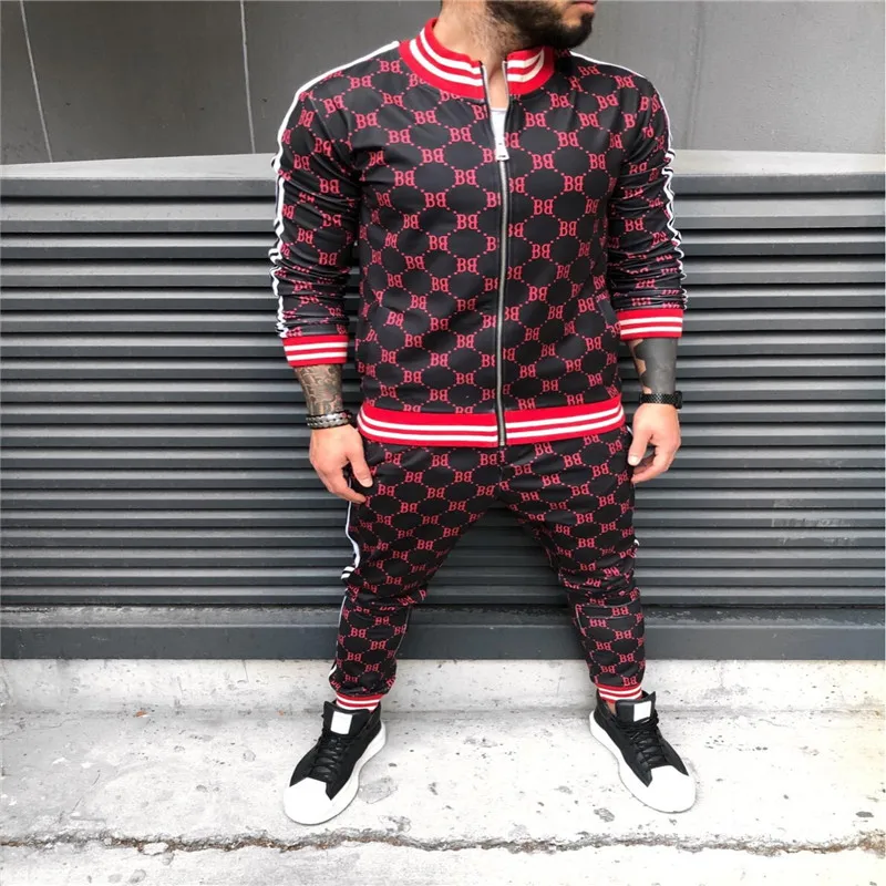 

Plaid Men Sets Striped Men Casual Zipper Tracksuits Set Autumn Sporting Tracksuit Set Male Sweatshirt Multi-pocket Zipper Fly
