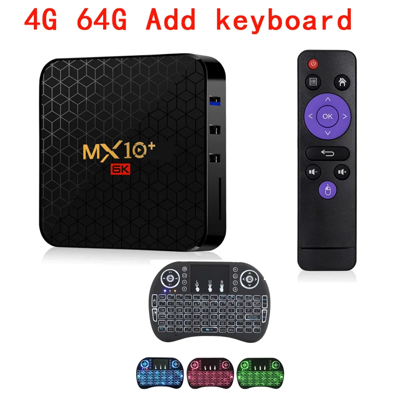 4G 64G Add keyboard MX10 Plus Смарт ТВ приставка Android 9,0 4 Гб 64 Гб Allwinner H6 четырехъядерный 2,4G& 5,8 GHz Wifi BT 6K Google Netflix Youtube IP tv медиаплеер - Цвет: 4G 64G Add keyboard