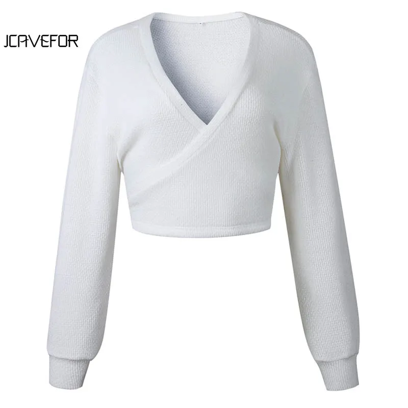 Autumn Winter Sweaters Tops Loose Slim Sweater Pullover Casual Solid Fashion White Long Sleeve V-neck Women Clothing Sexy | Женская