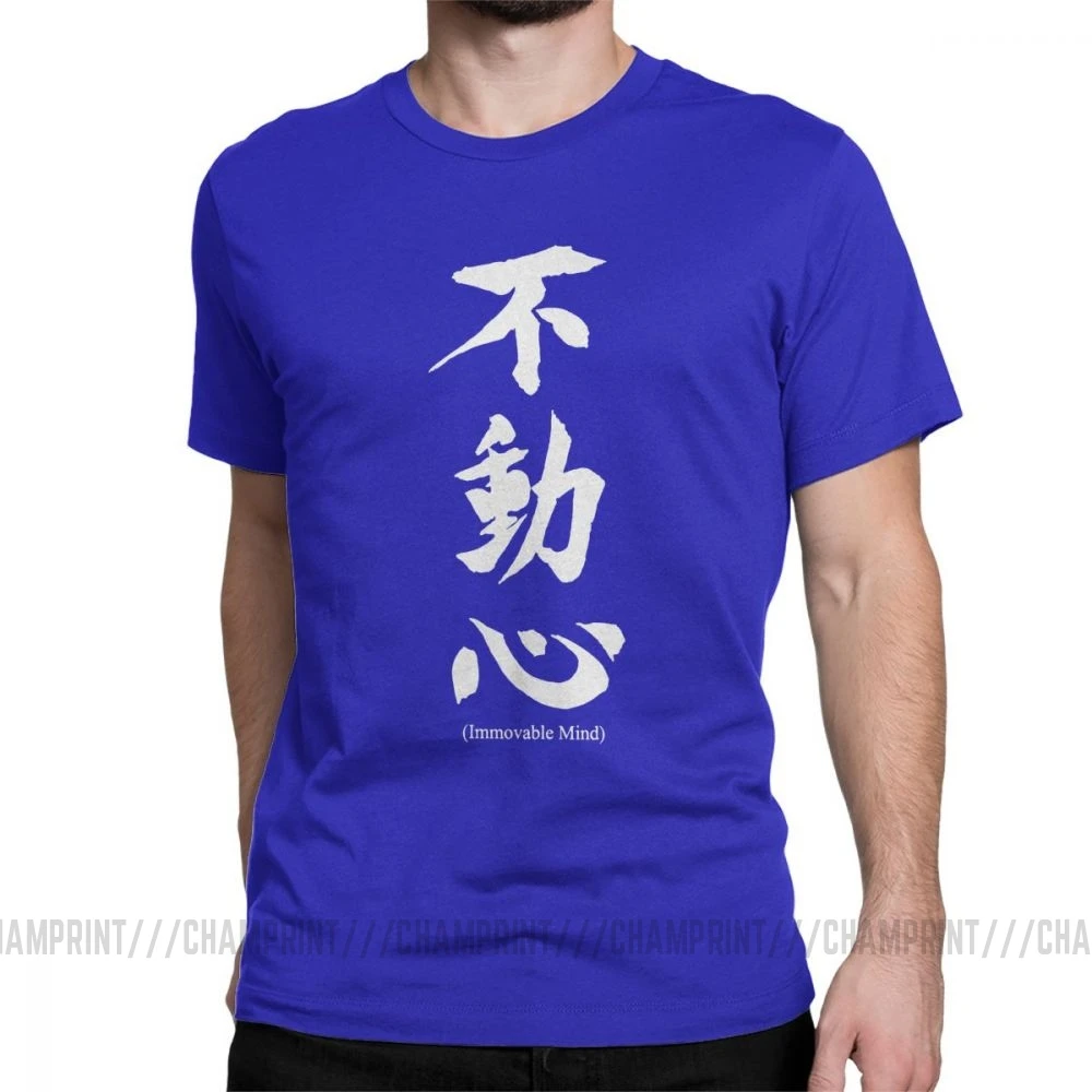 Fudoshin японский кандзи футболка для мужчин Bushido Budo карате Печатные Топы короткий рукав Повседневная футболка круглый вырез хлопок тройники - Цвет: Синий