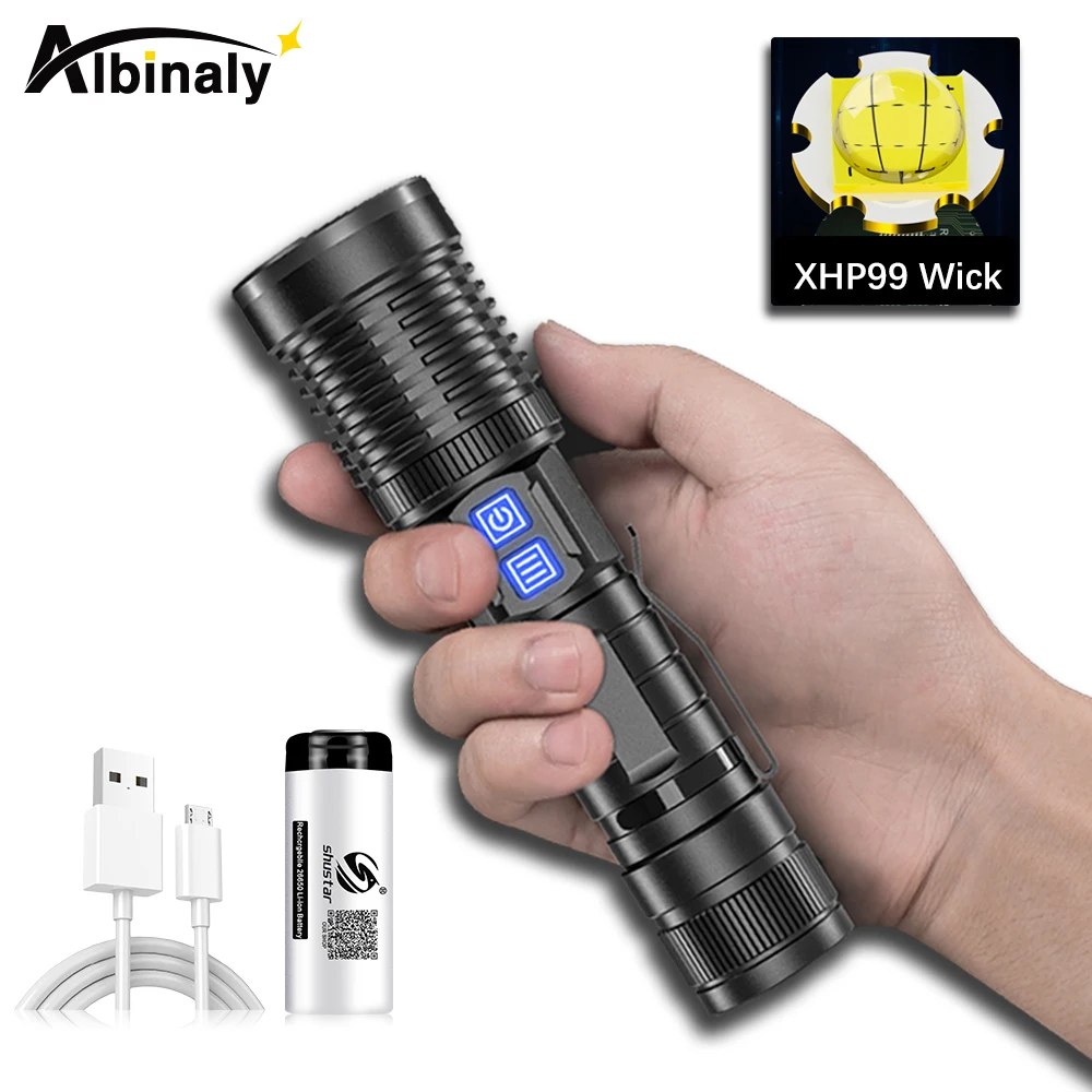 

Super Bright XHP99 LED Flashlight Waterproof Zoom Torch Portable Camping Lantern USB Rechargeable 18650 Bicycle Light 5 Modes