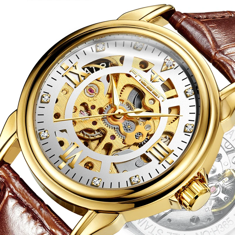 

Man Watch Mechanical Automatic Watches Men Luxury 2021 Hollow Out Transparent Dial Black Leather Band Wristwatches