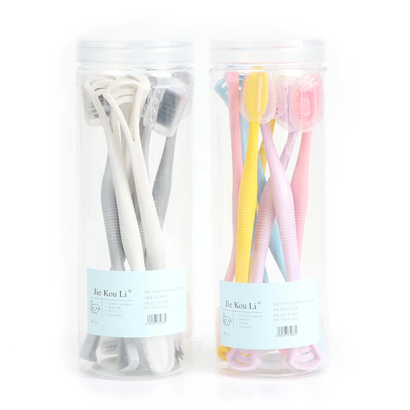 

2 In 1 8Pcs Barreled Tongue Scraper Toothbrush Oral Tongue Cleaner Scraper Tongue Oral Care Tools