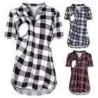 Летние рубашки для беременных, блузка для беременных, топы с коротким рукавом и клетчатым принтом для кормления грудью