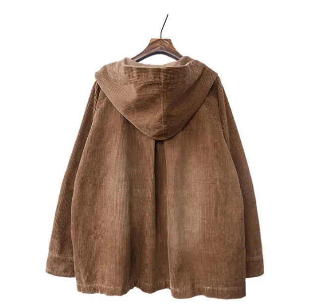 Spring Autumn Womens Loose Hooded Jacket Women Corduroy Jackets Short Coats Female Vintage Outerwear Women Cropped Jacket