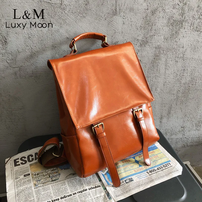 Большой кожаный рюкзак Женский винтажный для книг Студенческая школьная сумка с