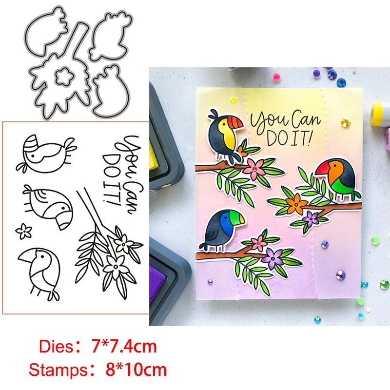 

Cartoon parrot and tree branch 2021 New Seal Stamp with Cutting Dies Stencil DIY Scrapbooking Embossing Photo