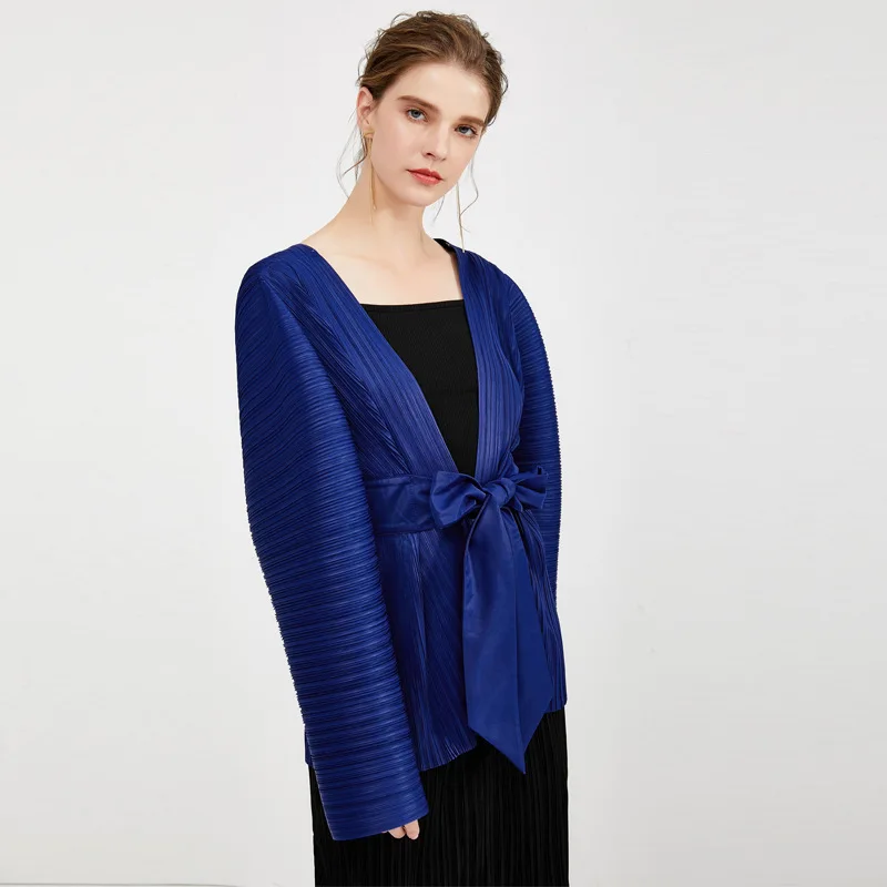 LANMREM однотонное Плиссированное женское пальто с v-образным вырезом на талии 2020