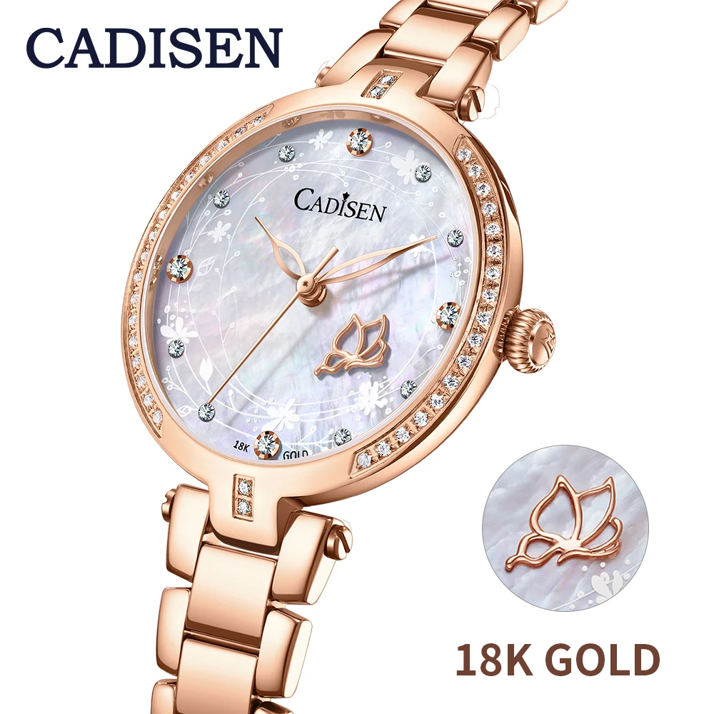 

CADISEN Women Watches 18K GOLD Fashion Watch Designer Ladies Watch Luxury Brand Quartz Real Rose Gold Ladies Watch Dropshipping
